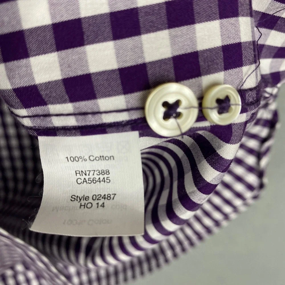 J.Crew Thompson Gingham Wrinkle Free Button Down Shirt Mens L 16-16.5 Purple‎